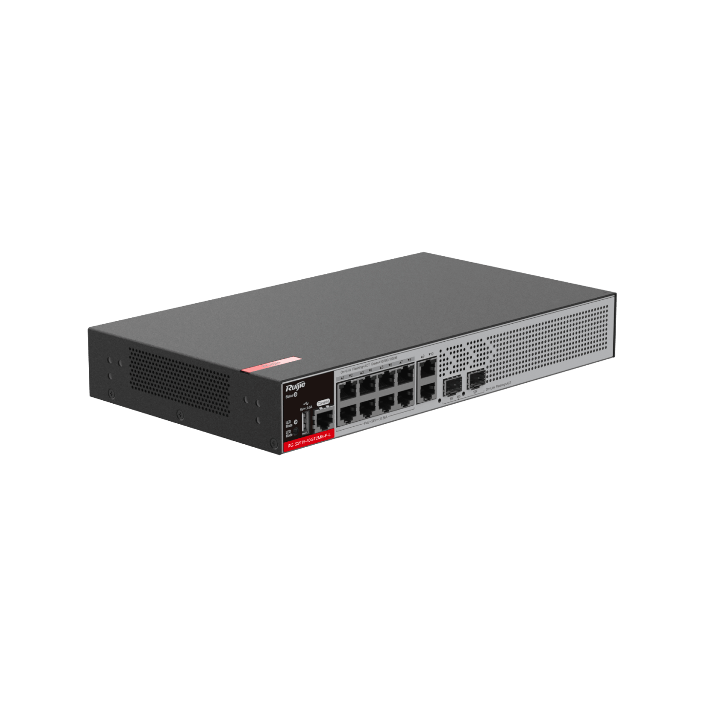 RG-S2915-10GT2MS-P-L 10-Port 1GE RJ45 Layer 2+ Managed PoE+ Switch, 2-Port 2.5GE Uplink
